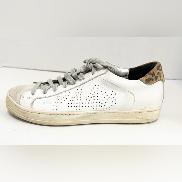 Woman’s P448 SIZE Size 38 ) SNEAKER White with Animal Print Suede Front Toe - Picture 2 of 7